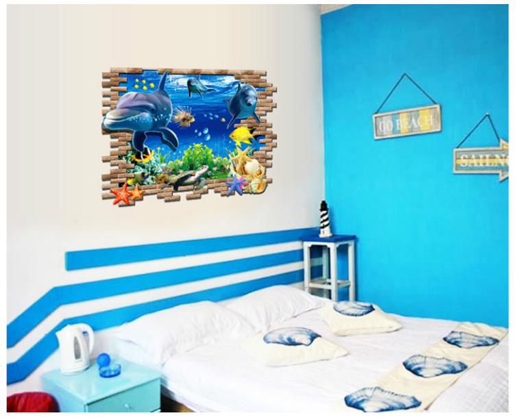 Decan dán tường cá heo 3D -AY9706-69