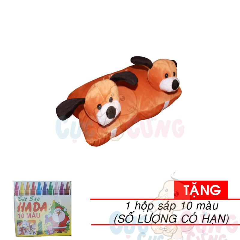 Gối đi xe máy 2 đầu (hình Chó) - Tặng 1 hộp sáp 10 màu - goi di xe may