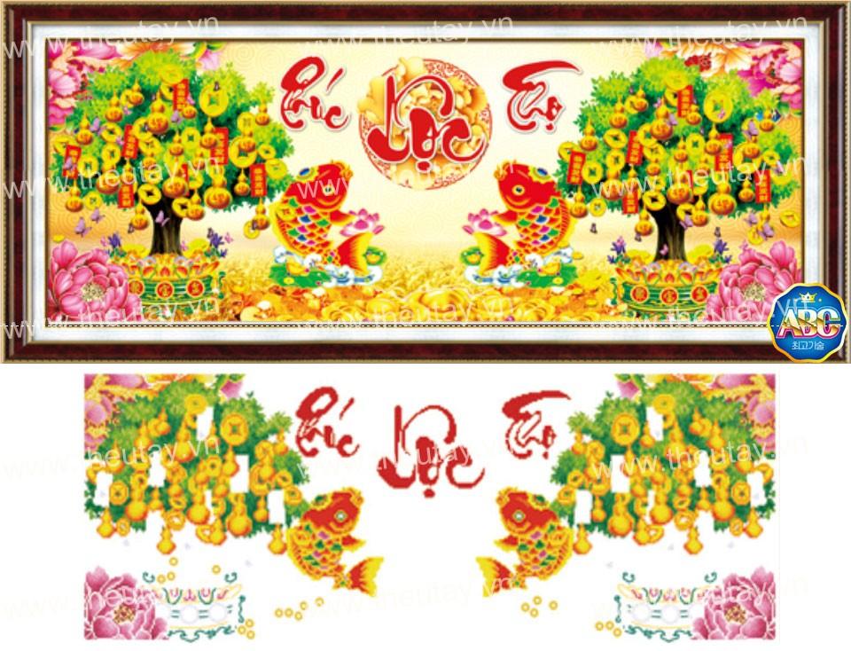 Tranh đính đá abc 3d phúc lộc thọ df267 kt:120x50cm