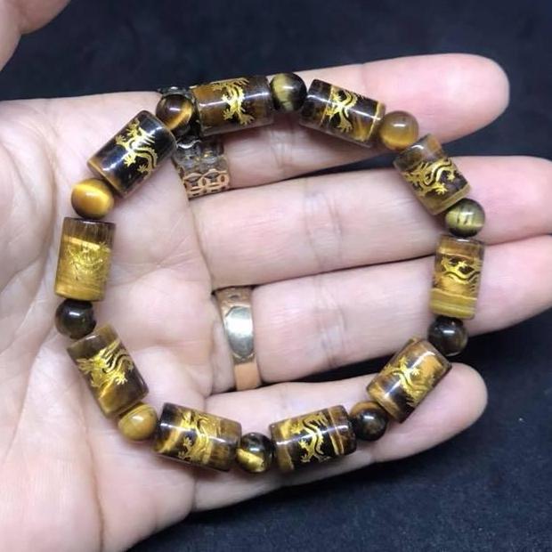[HCM]VÒNG TAY ĐÁ MẮT HỔ CHẠM RỒNG 8LY
