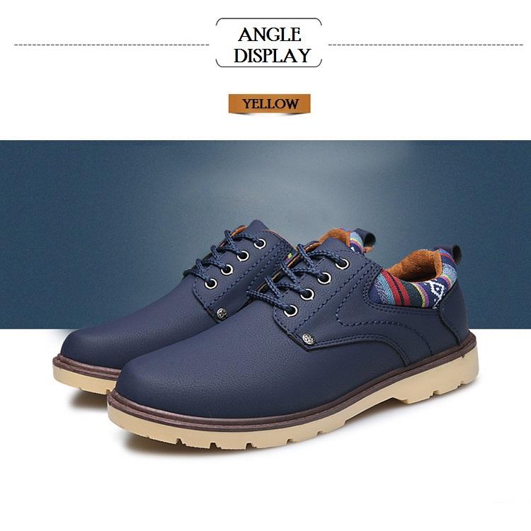 Giày Bốt Nam Gót Thổ Cẩm Cổ Thấp Màu Xanh Đậm