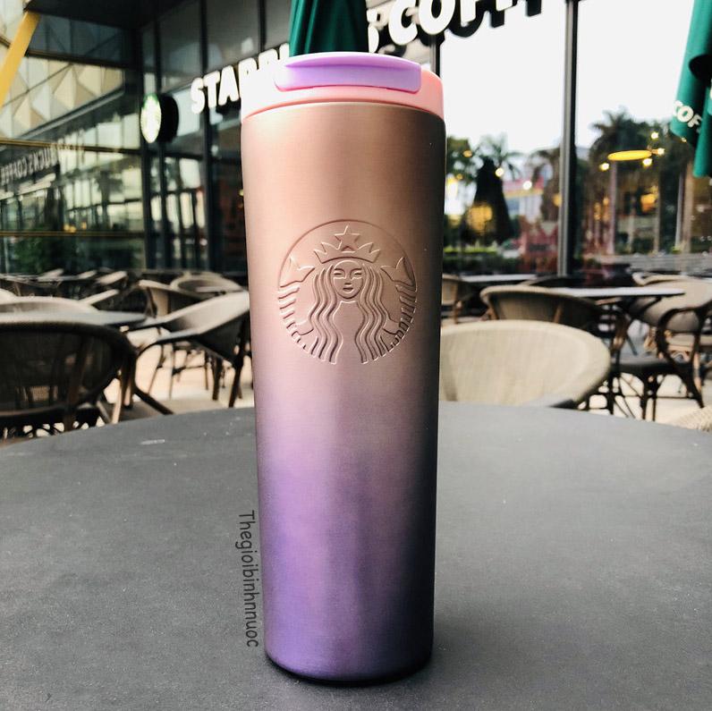 Bình Giữ Nhiệt Starbucks Hồng Ombre Đen Inox Tím 500ML Kèm Cọ B230