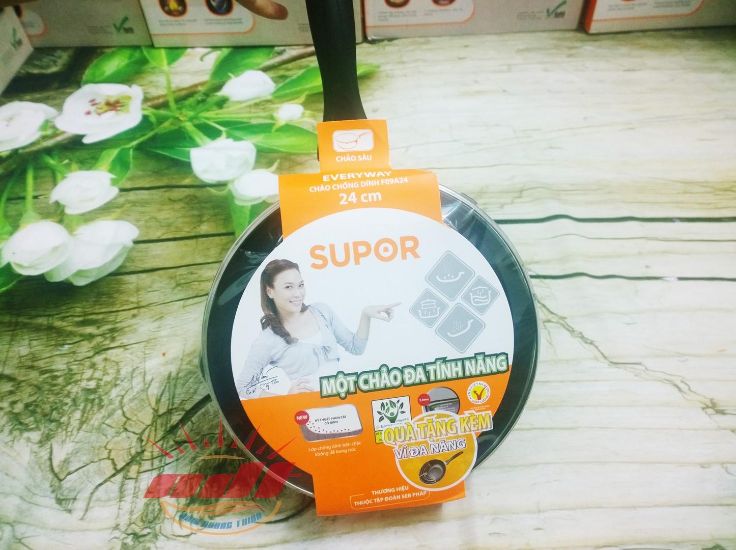 Chảo sâu chống dính có nắp Supor F09A24 (Xanh) + Tặng 1 vĩ ráo dầu