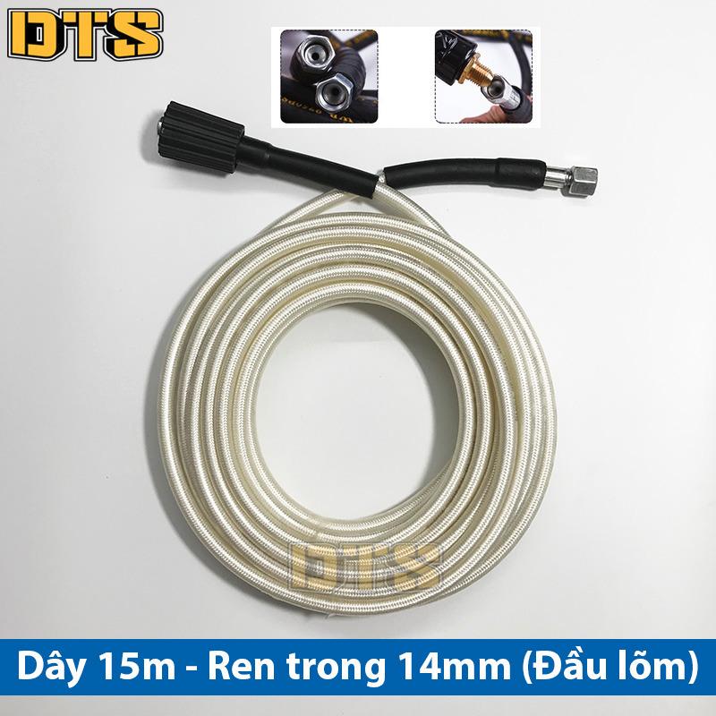 15m Dây rửa xe cao áp cho máy xịt rửa áp lực - Ren trong 14mm (Đầu lõm)