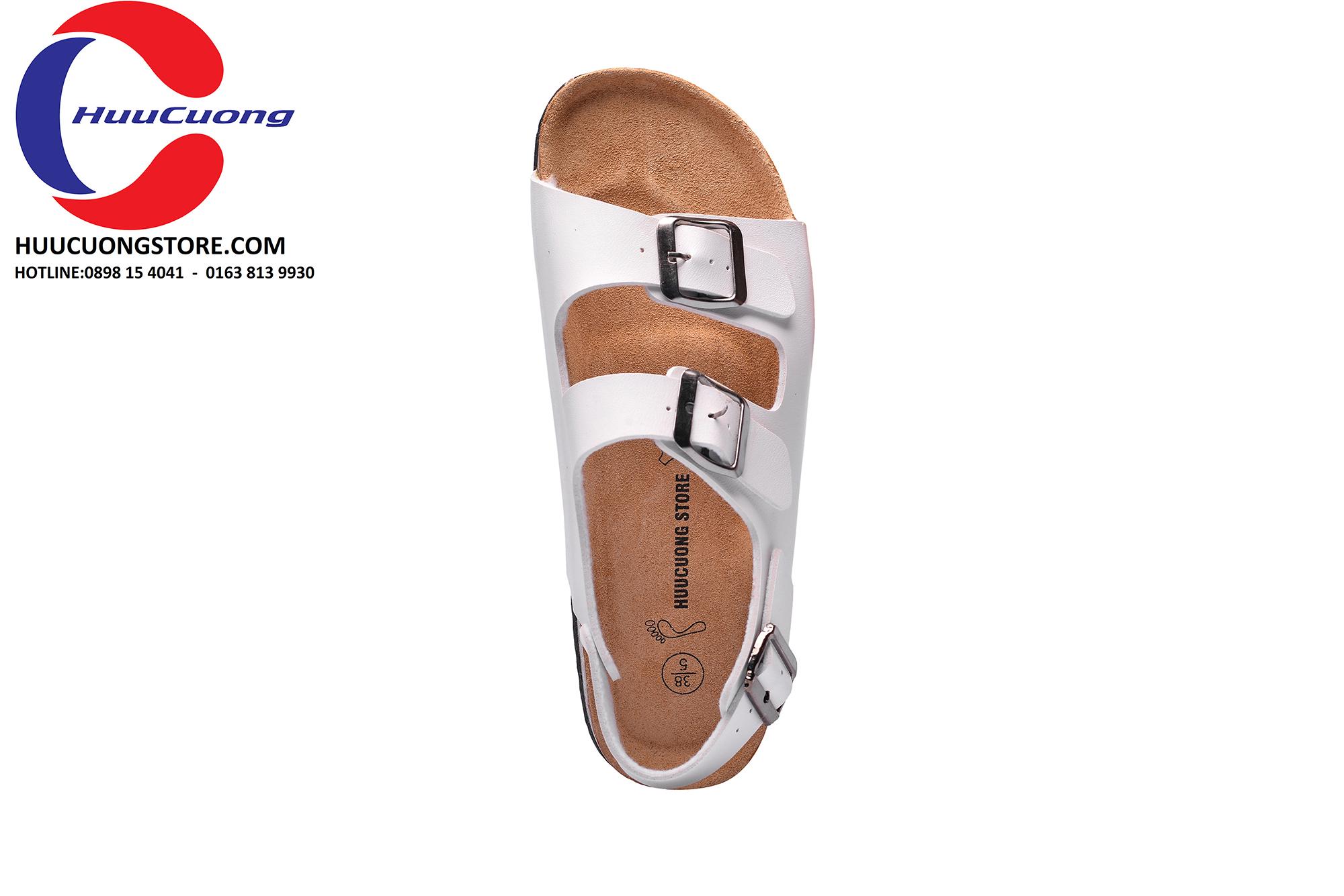 Giày sandal 2 khóa trắng nam nữ đế trấu