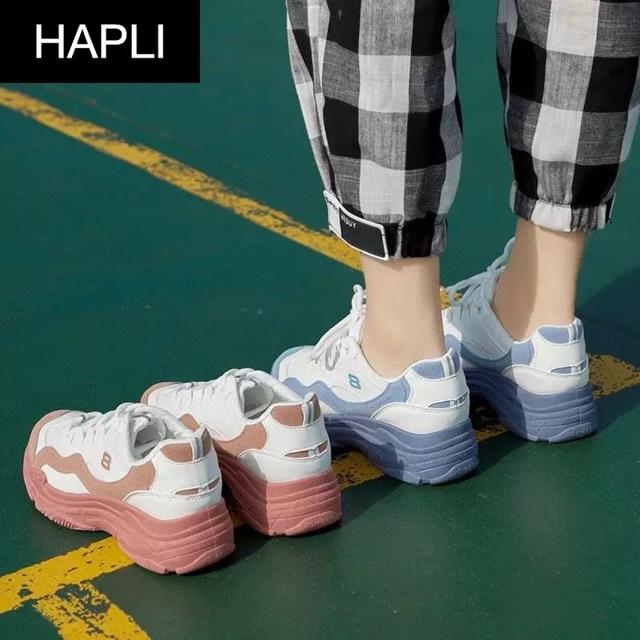 Giày sneaker nữ Ulzzang đế màu HAPLI (Hồng, Trắng, Xanh)