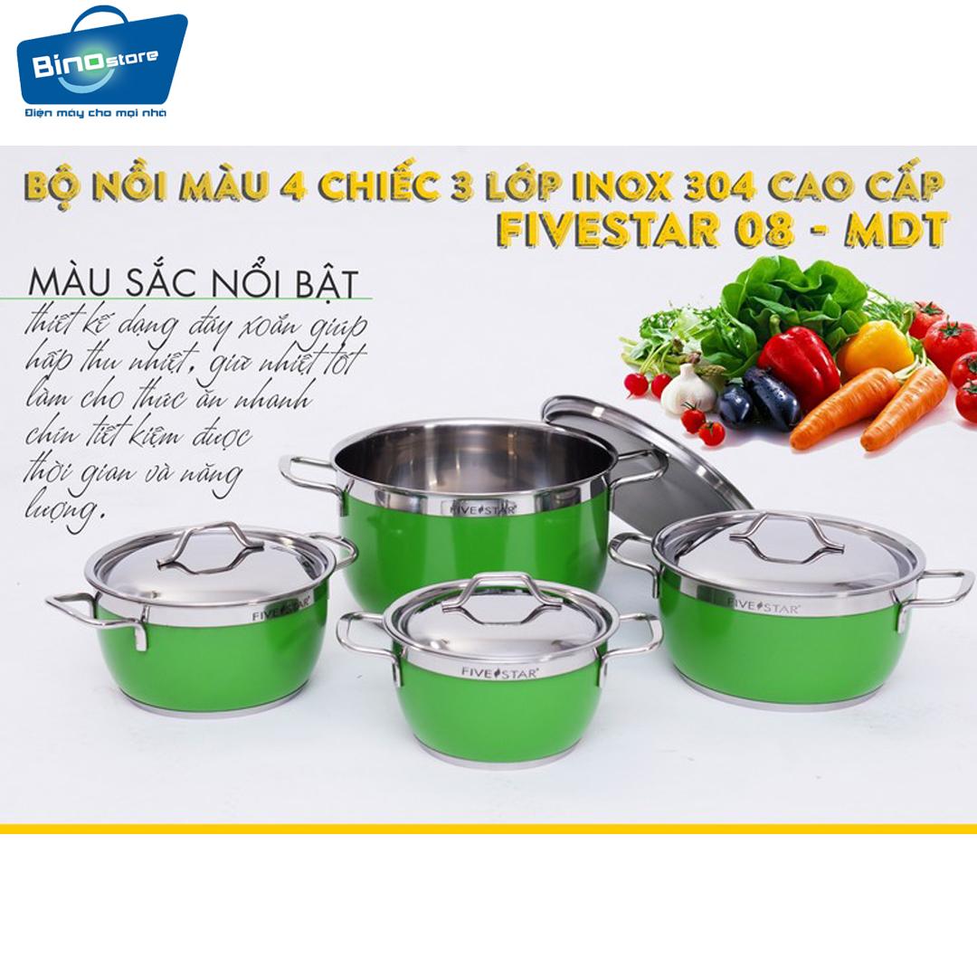 Bộ nồi màu 4 chiếc inox 304 cao cấp Fivestar ( màu xanh )