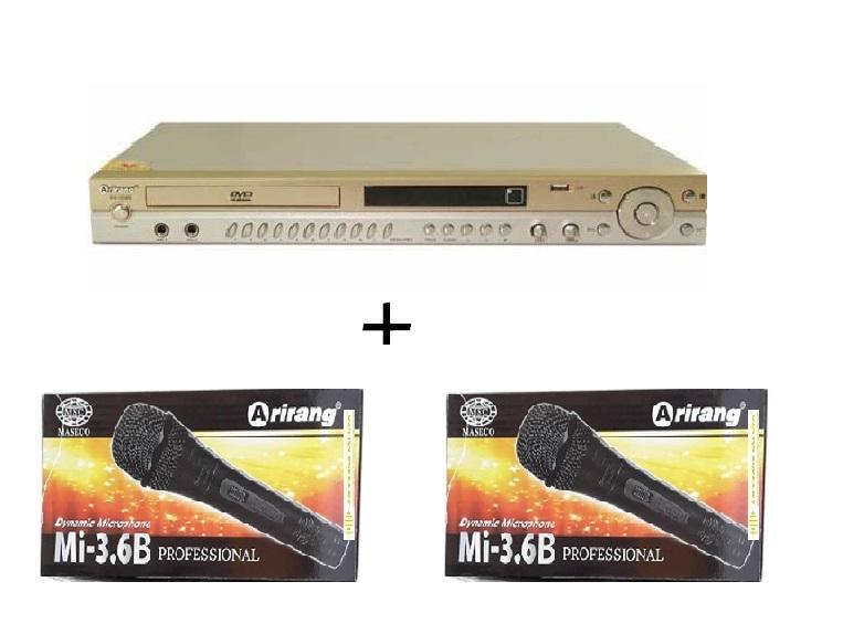Đầu DVD Karaoke Arirang AR-36MB + 2 micro có dây Arirang 3.6B