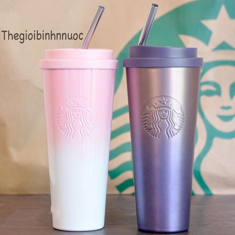 Ly Giữ Nhiệt Starbucks Tím Xanh Ombre Kèm Cọ B255