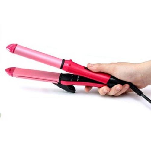 Máy uốn xoăn, duỗi thẳng  2 in 1 đa năng (Hồng)