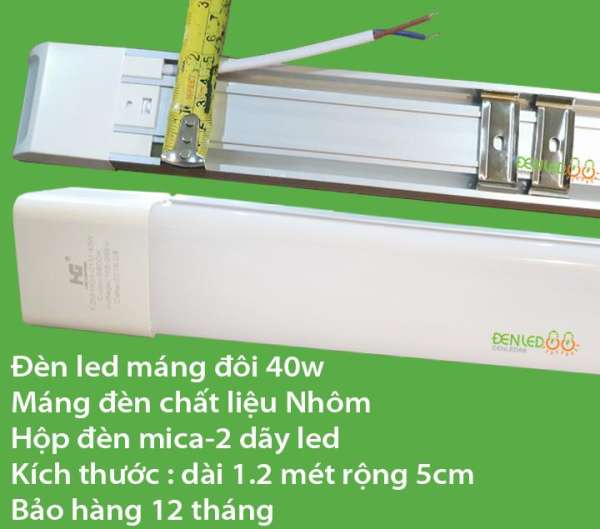 Bộ 2 đèn led Tuýp  máng đôi mica 40w-1.2 mét