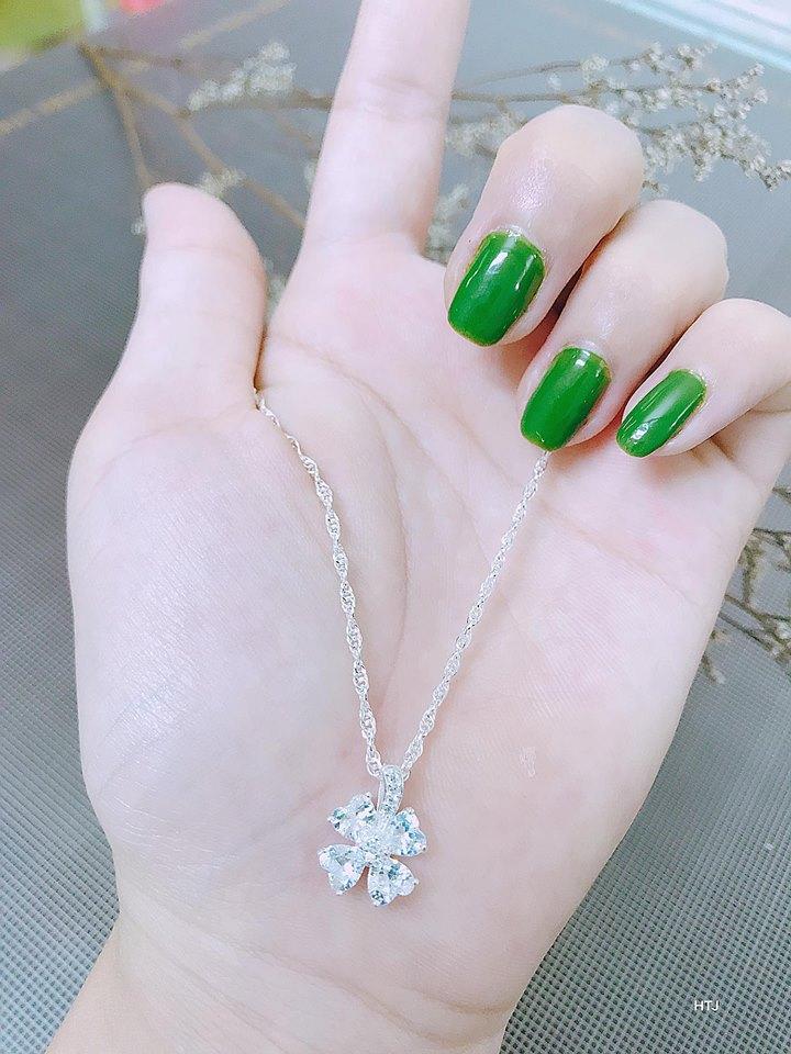 Bộ Dây chuyền bạc mặt cỏ 4 lá