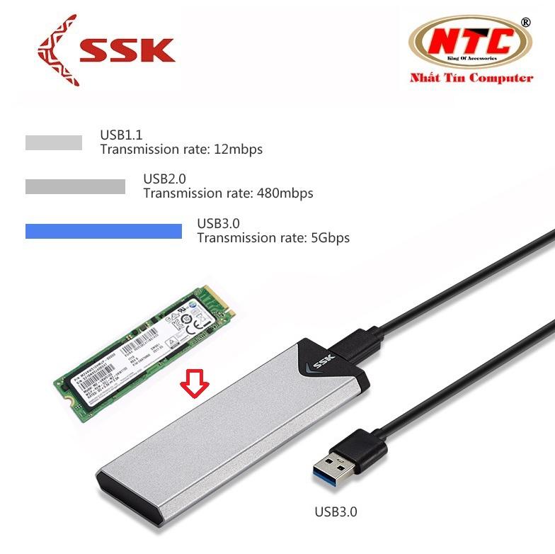 Box chuyển SSD M2 Sata sang ổ cứng di động SSK SHE-C320 chuẩn 3.0 - Hỗ trợ đến 5Gbps (xám)