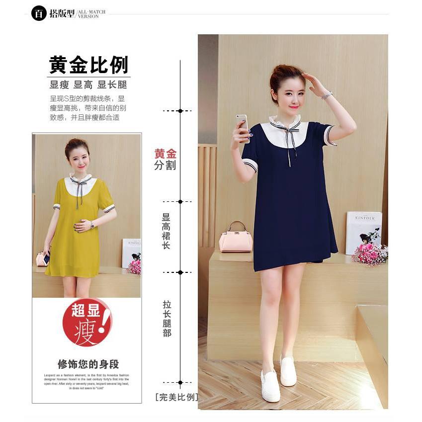 Váy Bầu Xanh Than Phối Cổ Trắng MYC 1068