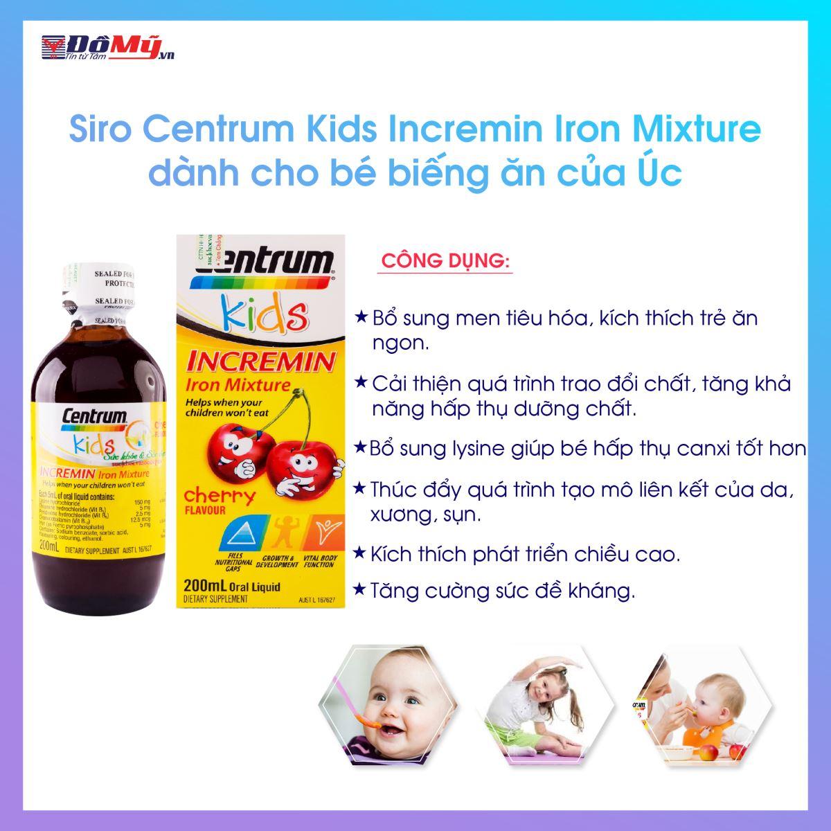 Siro dành cho bé biếng ăn Centrum Kids Incremin Iron Mixture 200ml của Úc