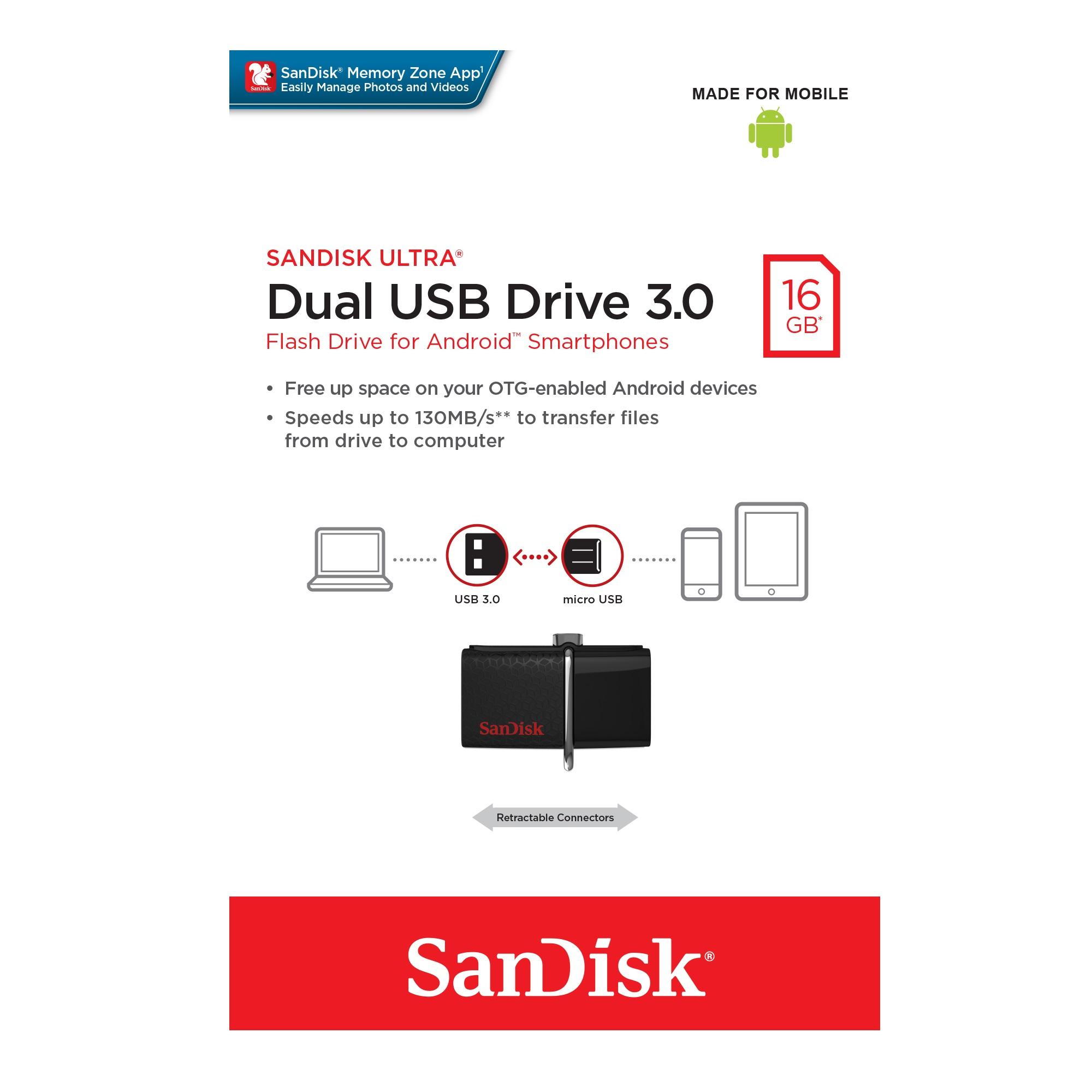 Usb otg sandisk 3.0 ultra dual 16gb 130mb/s