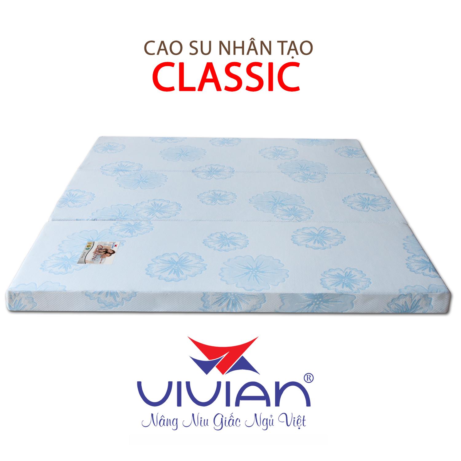 Nệm Cao Su Nhân Tạo Gấp 3 Classic VIVIAN (1.2 x 2.0 m) Nền Trắng Hoa Văn Màu Sắc Ngẫu Nhiên