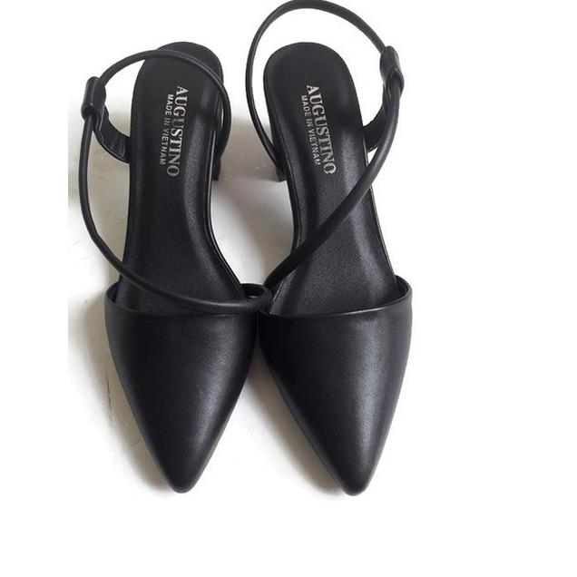 [SALE] Sandal Bít Mũi Nhọn Da Lì Quai Chéo Đế Vuông 5 Phân (Đen)