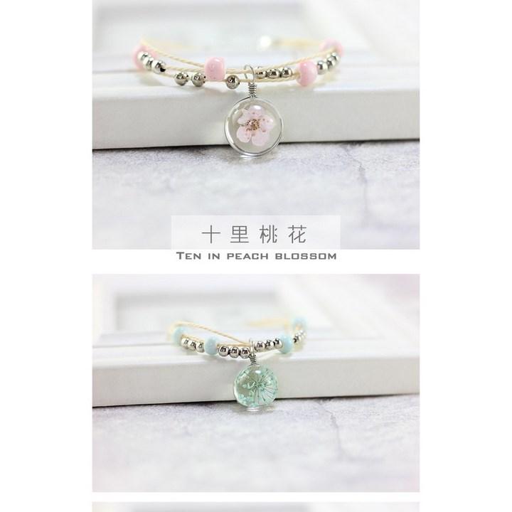 Vòng tay thủy tinh hoa tam sinh tam thế đeo tay hoa đào phong cách cổ trang Trung quốc cổ đại tinh tế sang trọng