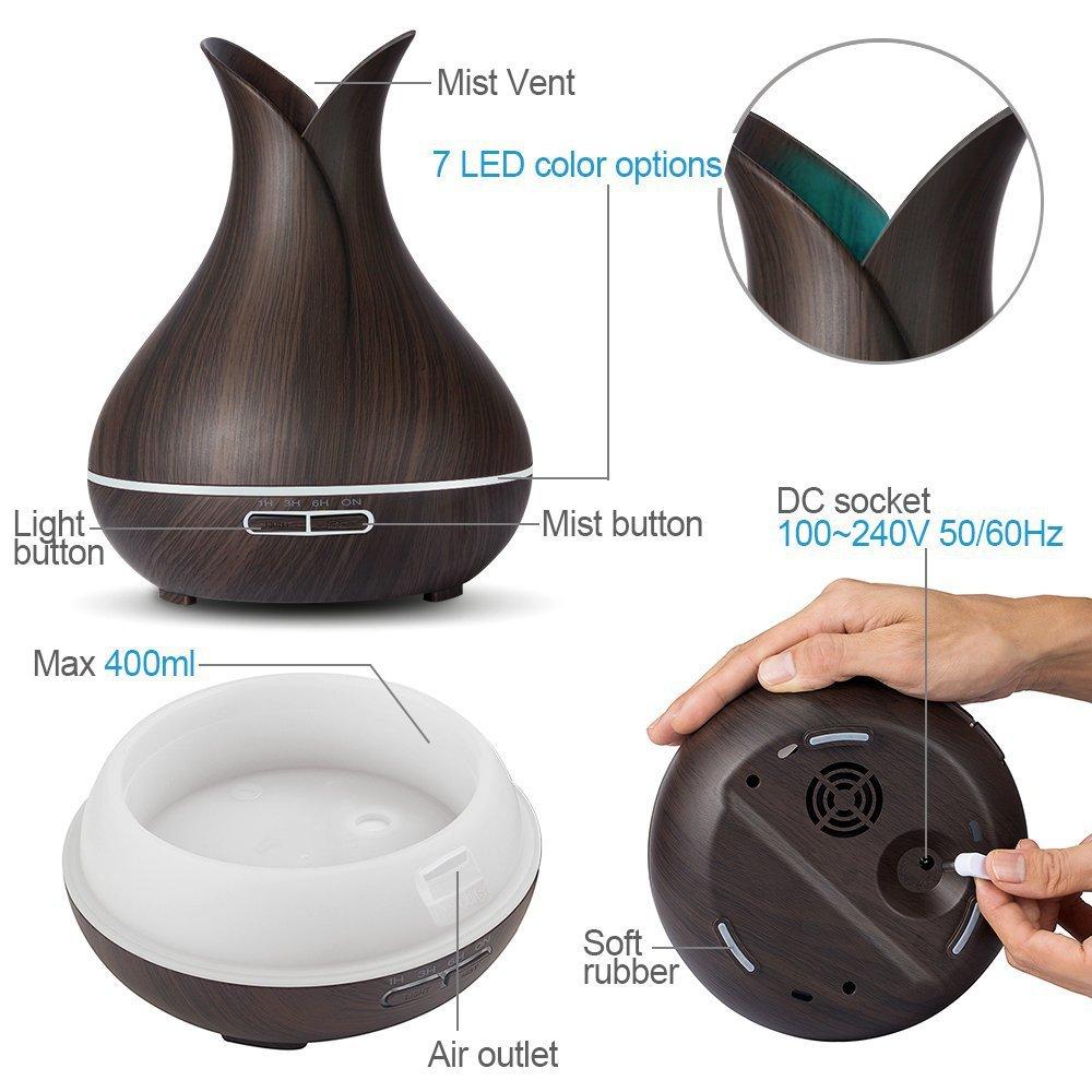 Máy xông tinh dầu bình hoa vân gỗ AROMA-500ML