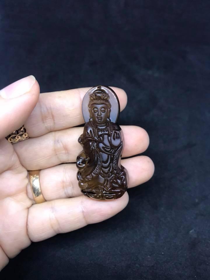 [HCM]MẶT DÂY CHUYỀN PHẬT QUAN ÂM ĐÁ PHOLY XÁM ( TẶNG KÈM KHUYÊN )