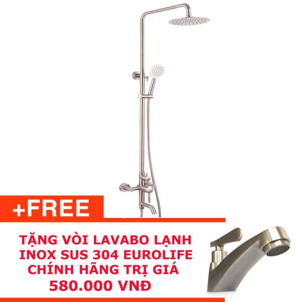 Bộ sen cây nóng lạnh Inox SUS 304 Eurolife EL-S909 (Trắng vàng) tặng vòi Lavabo lạnh SUS 304 EL-122