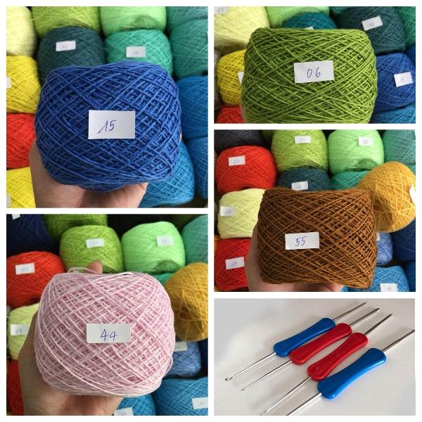 [HCM]4 cuộn len cotton vn 1mm và 1 kim móc