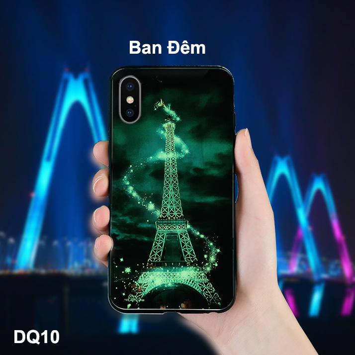 Ốp lưng Iphone 7 Plus / 8 Plus in 3D hình tháp eiffel dạ quang mặt kính sáng bóng