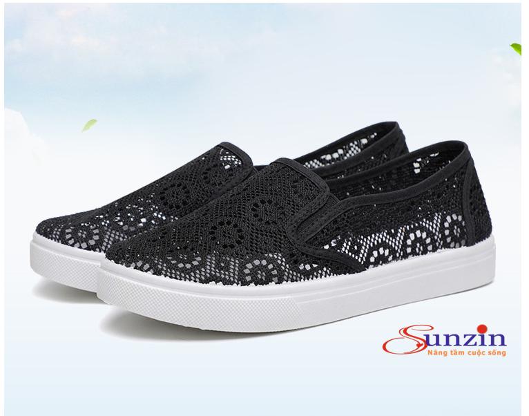 Giày lười nữ ren siêu thoáng chân (đen), size từ 35-40