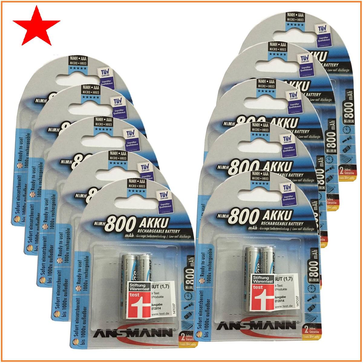 Combo 2 vỉ pin sạc đũa AAA Ansmann 800mAh (1 vỉ 2 viên) chính hãng