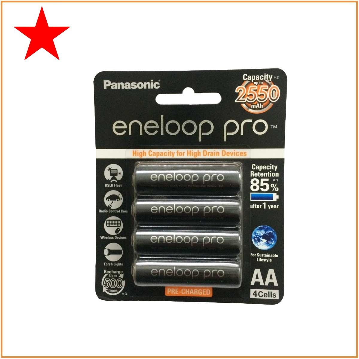Combo 2 vỉ pin sạc AA Panasonic Eneloop 2550mAh (1 vỉ 4 viên)