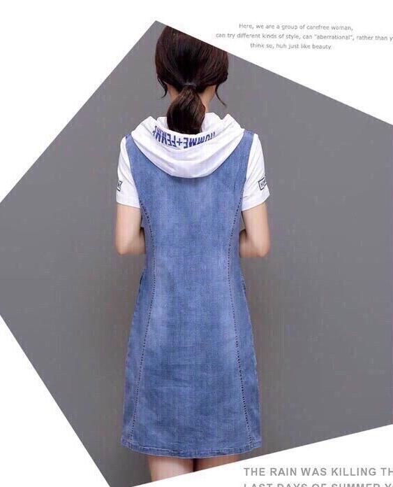 [HCM]Đầm suông jean phối nón