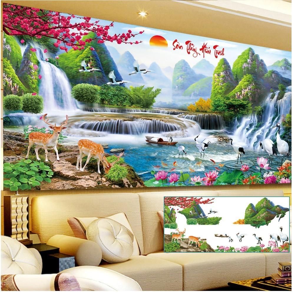 Tranh đính đá sơn thủy hữu tình y8075-120x55cm