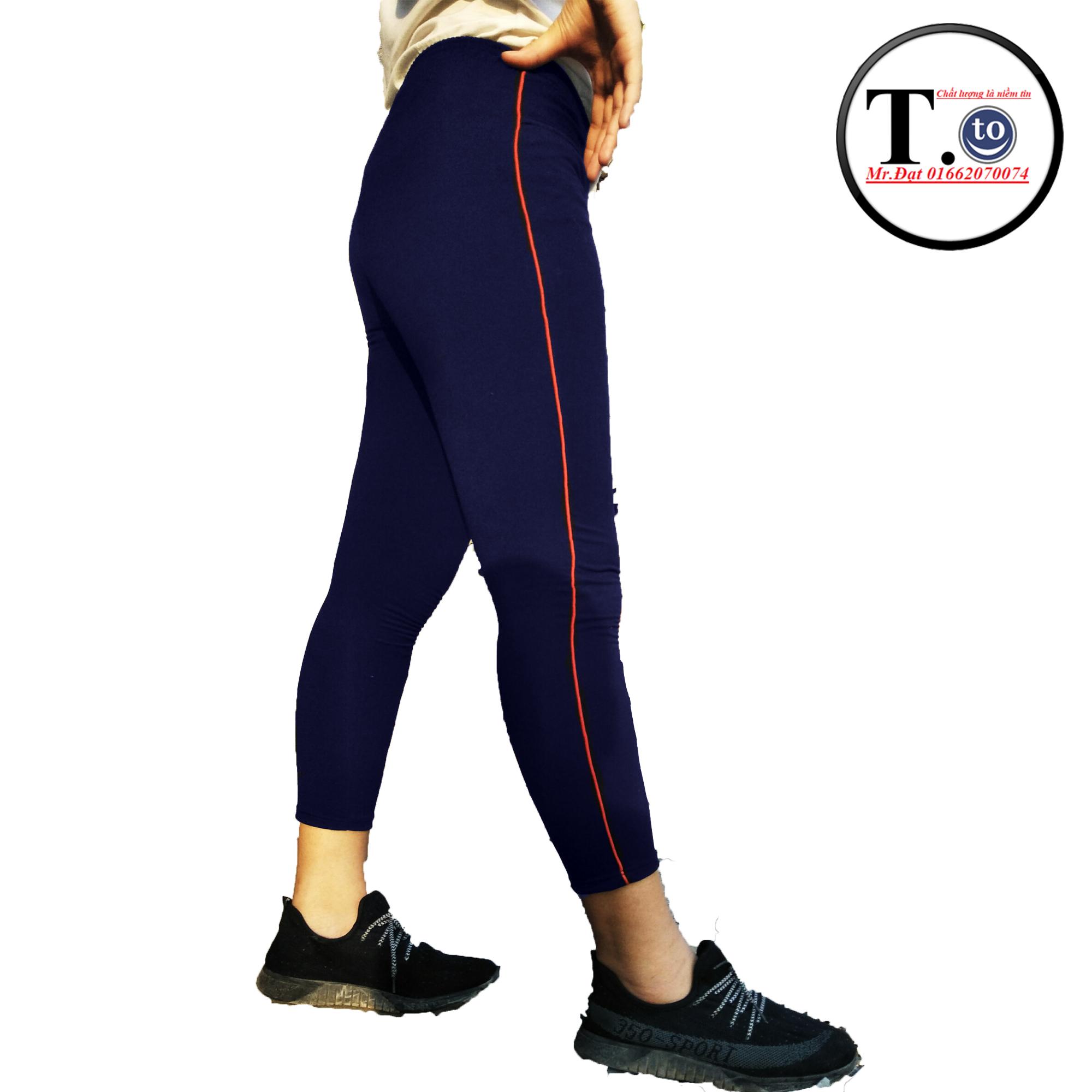 [HCM]Quần thun nữ - legging màu XANH ĐEN 5 VIỀN (Ôm body quần màu xanh đen viền sọc màu Đỏ - trắng - cam - xanh - hông)