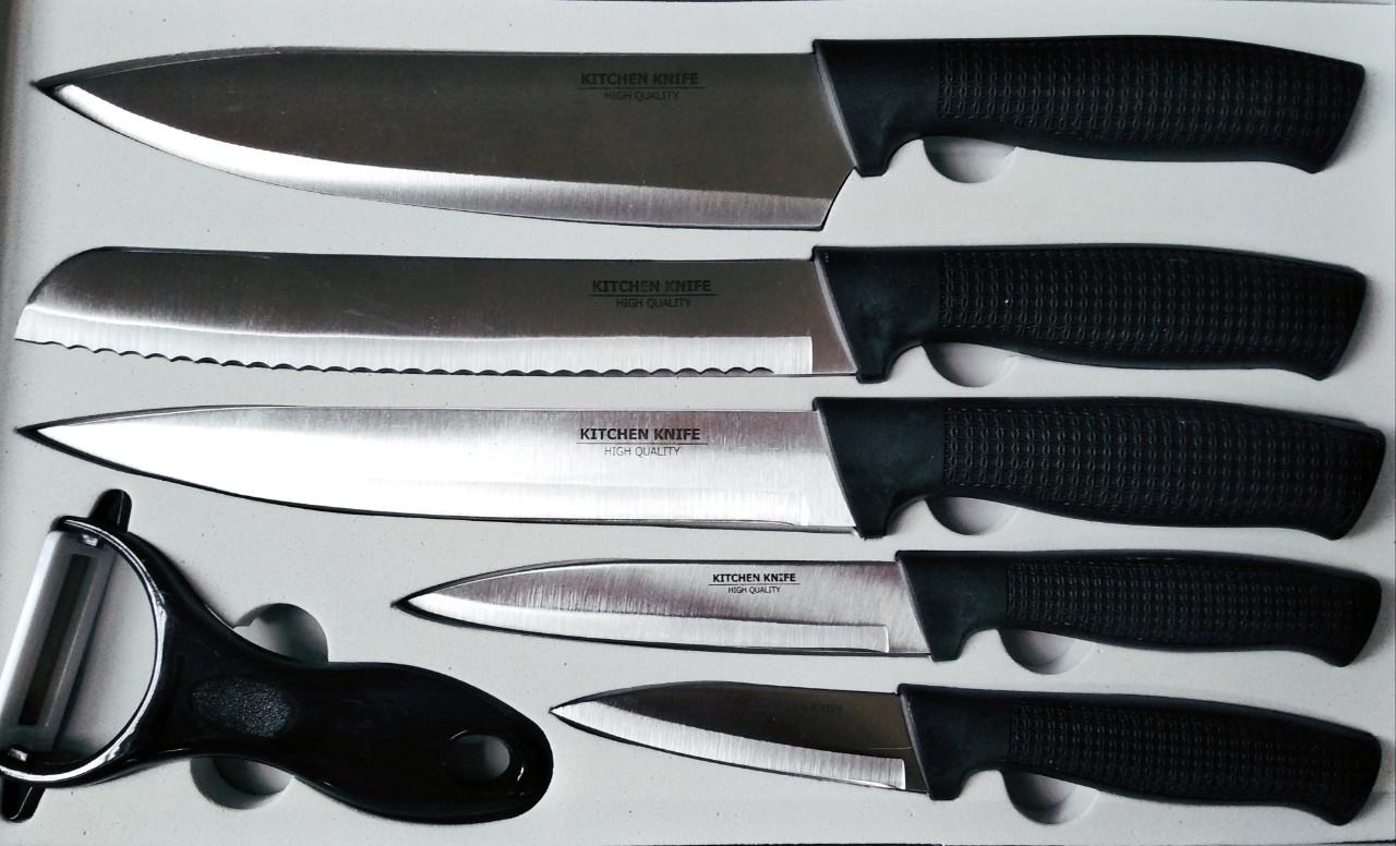 Bộ dao 6 món KNIFE SET LS Inox không gỉ cực sắc, siêu bền (Trắng) + Tặng khăn lau tay nhà bếp đa năng