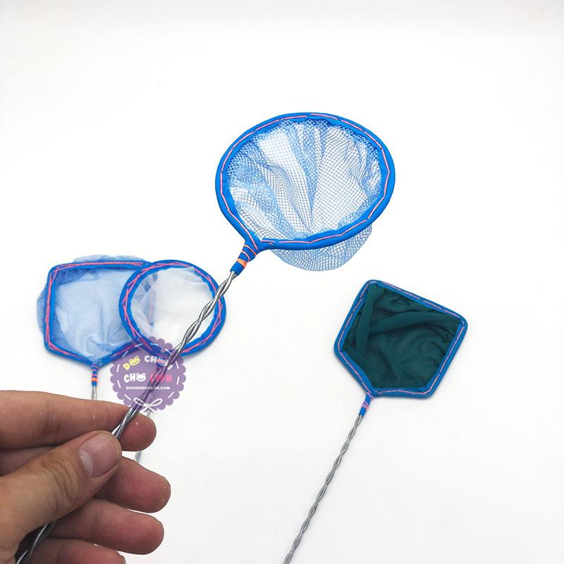 Compo 4 cây vợt bắt cá vuông, tròn cán dài 27 cm