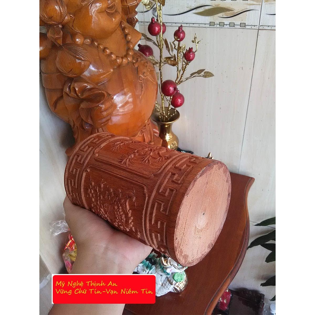 Hộp đựng gói trà cao cấp bằng gỗ Hương nguyên khối đục tích Tứ quý (CT01)