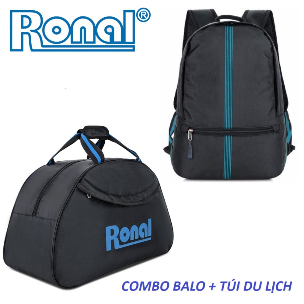 [HCM]Combo ba lô túi du lịch Ronal CB02 - Đen xanh biển