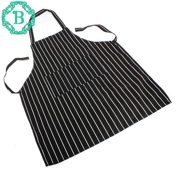 Durable Useful Adult Black Stripe Apron with 2 Pockets Waiter Home Essential