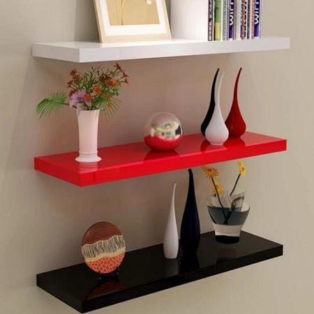 Kệ Trang Trí Treo Tường ( 3 Thanh Ngang Dài 50cm Màu Đỏ )