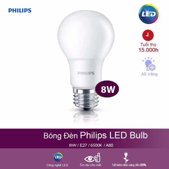 (Bộ 5 bóng) Bóng đèn Philips LEDBulb 8W 6500K đuôi E27 230V A60 - Ánh sáng trắng