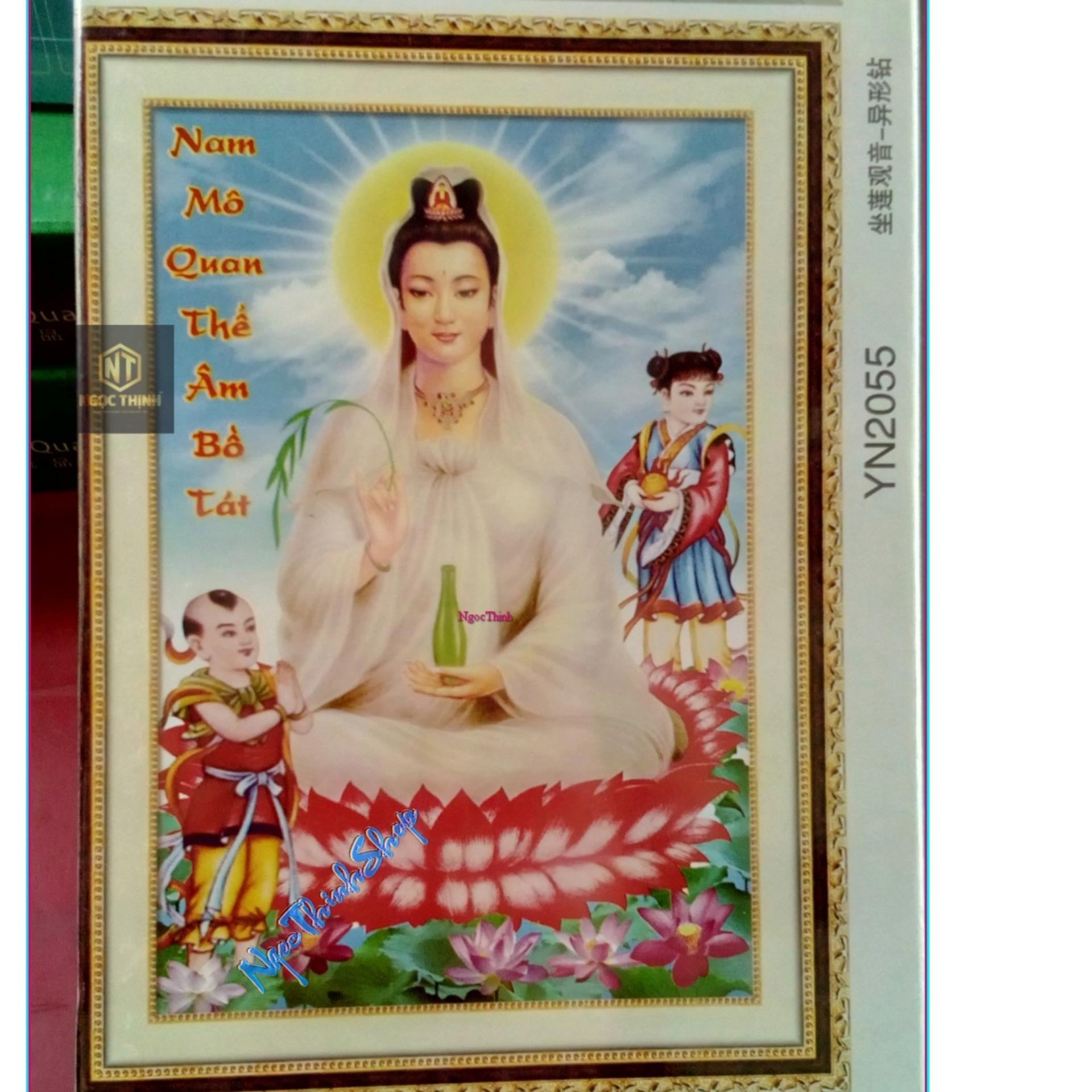 Tranh đính đá chưa đính đá nổi kim cương đa sắc Nam Mô Quan Thế Âm Bồ Tát YN2055