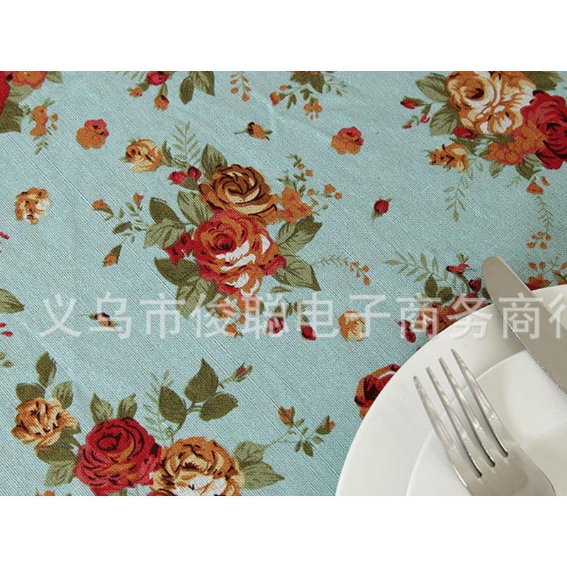 140x240cm trangtrinhacua KHĂN BÀN CAO CẤP HOA HỒNG XANH khăn trải bàn đẹp khăn ăn tablecolths tableware flower canvas vintage tea dining table cafe fabric linen cotton