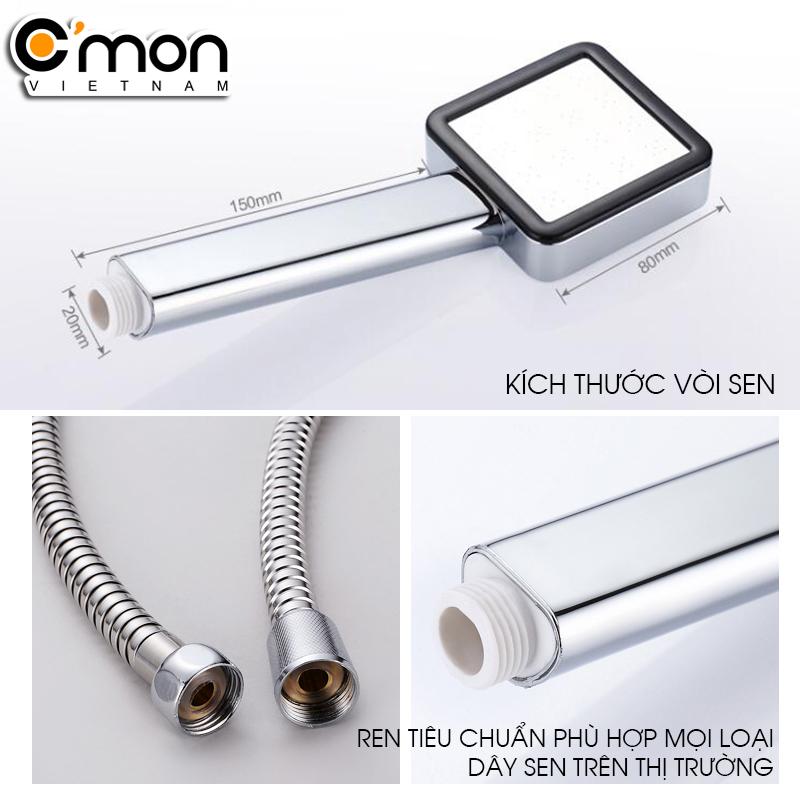 Bộ vòi sen tăng áp 200% C'mon TS-06 + dây sen (bạc)