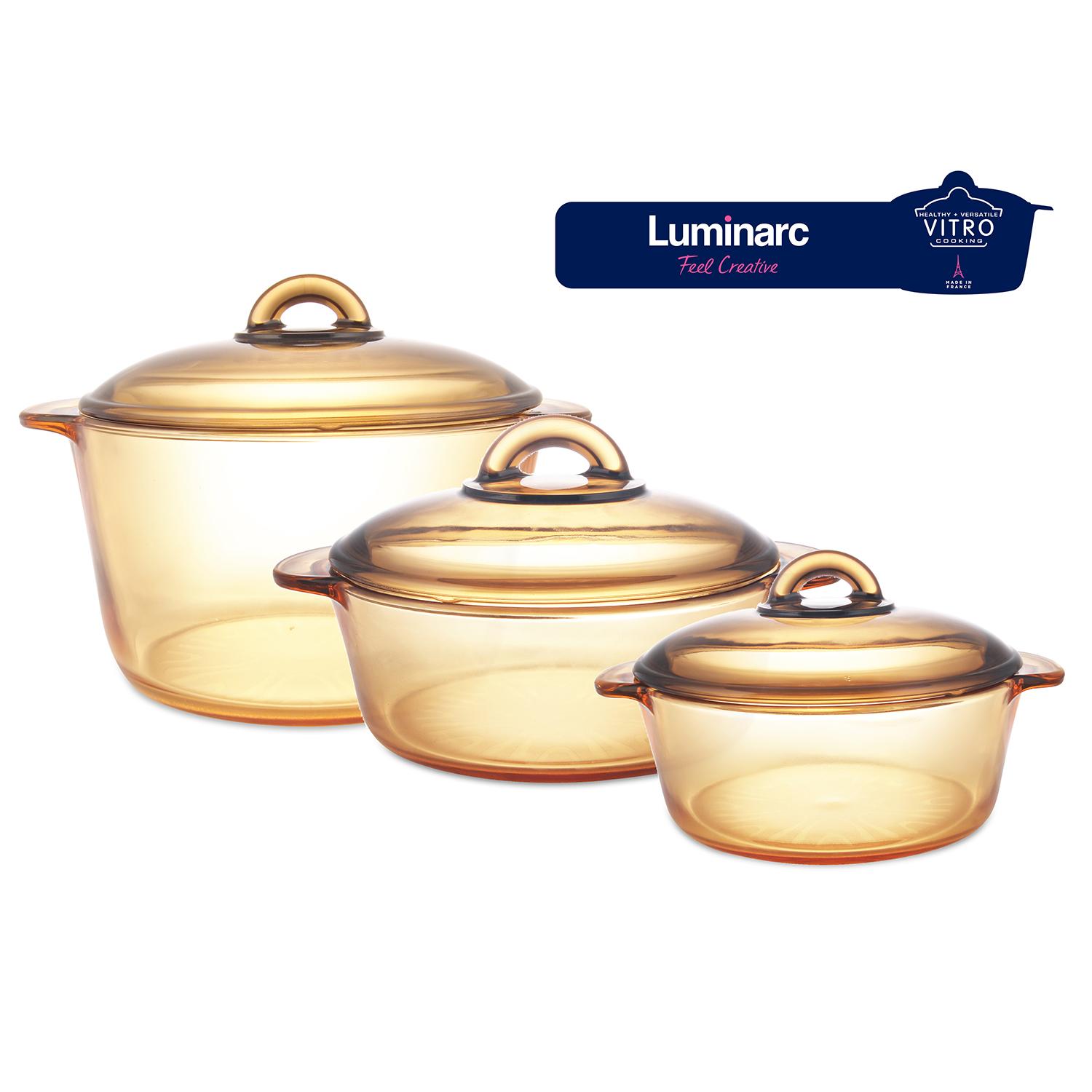 Combo 3 nồi thủy tinh cao cấp Luminarc Amberline Granite 1L/2L/3L