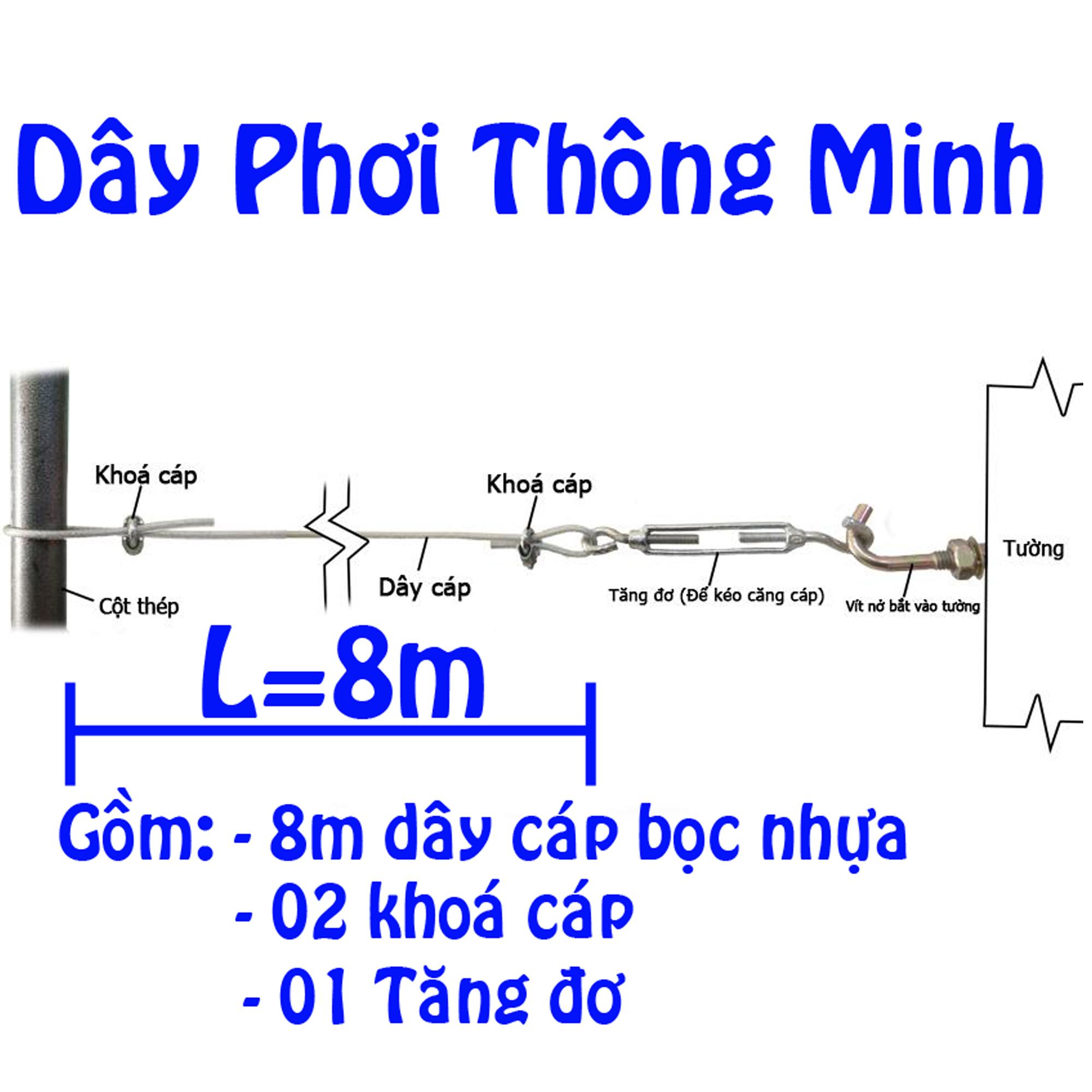 Dây phơi quần áo thông minh; dây phơi đồ thông minh; dây phơi thông minh cáp bọc nhựa phi 4x8m