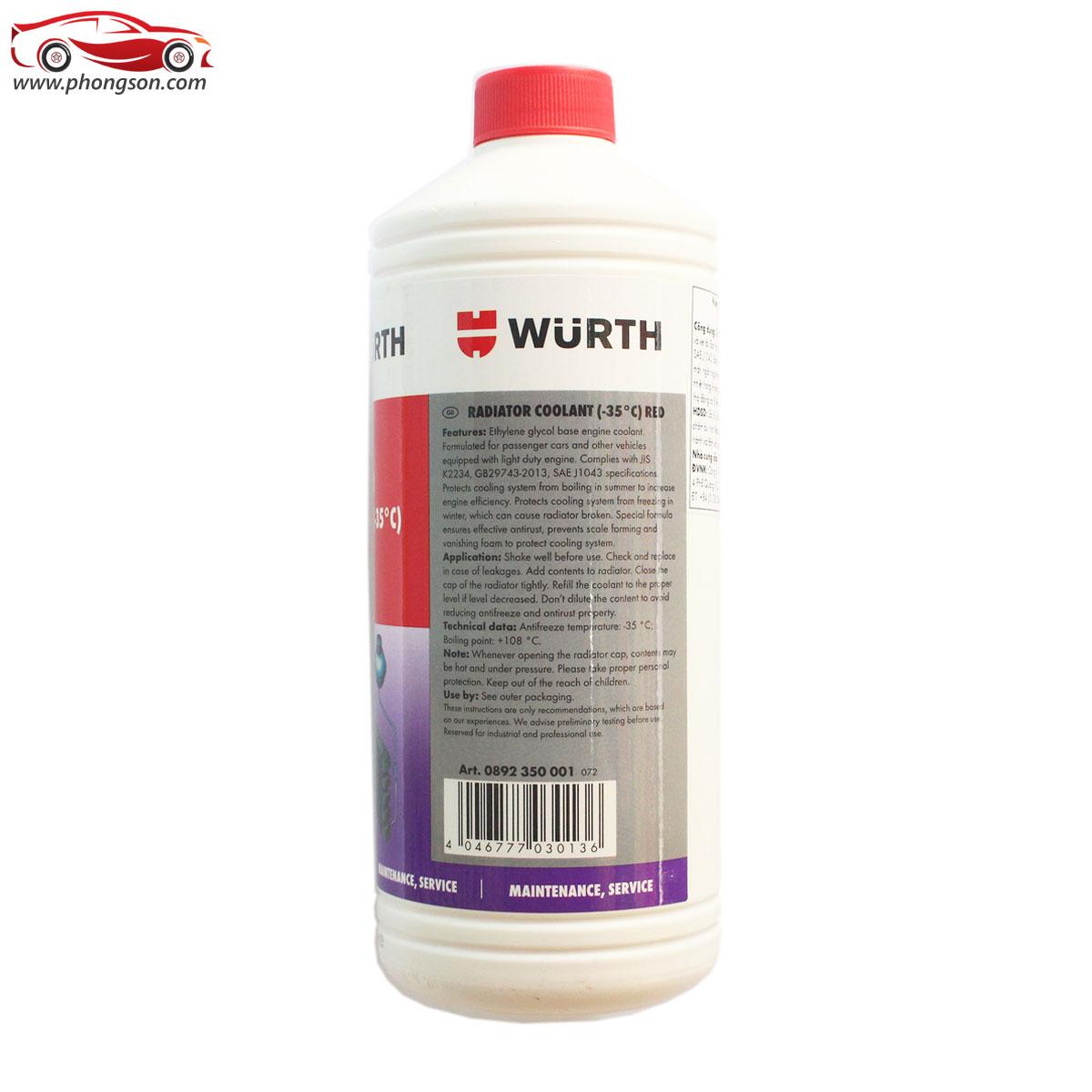 Nước làm mát động cơ Wurth Radiator Coolant 1L (đỏ)