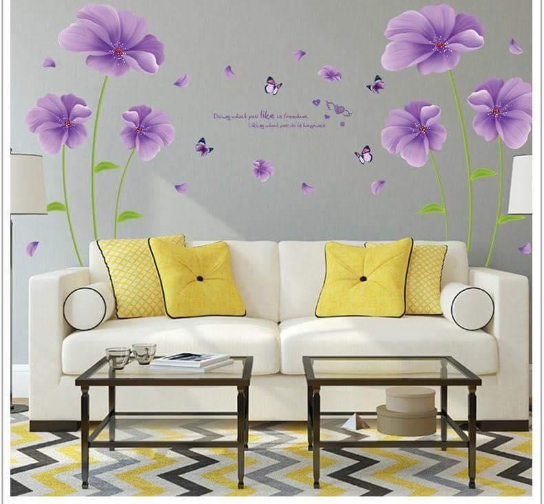 [HCM]DECAL DÁN TƯỜNG ĐÔI HOA 5 CÁNH TÍM
