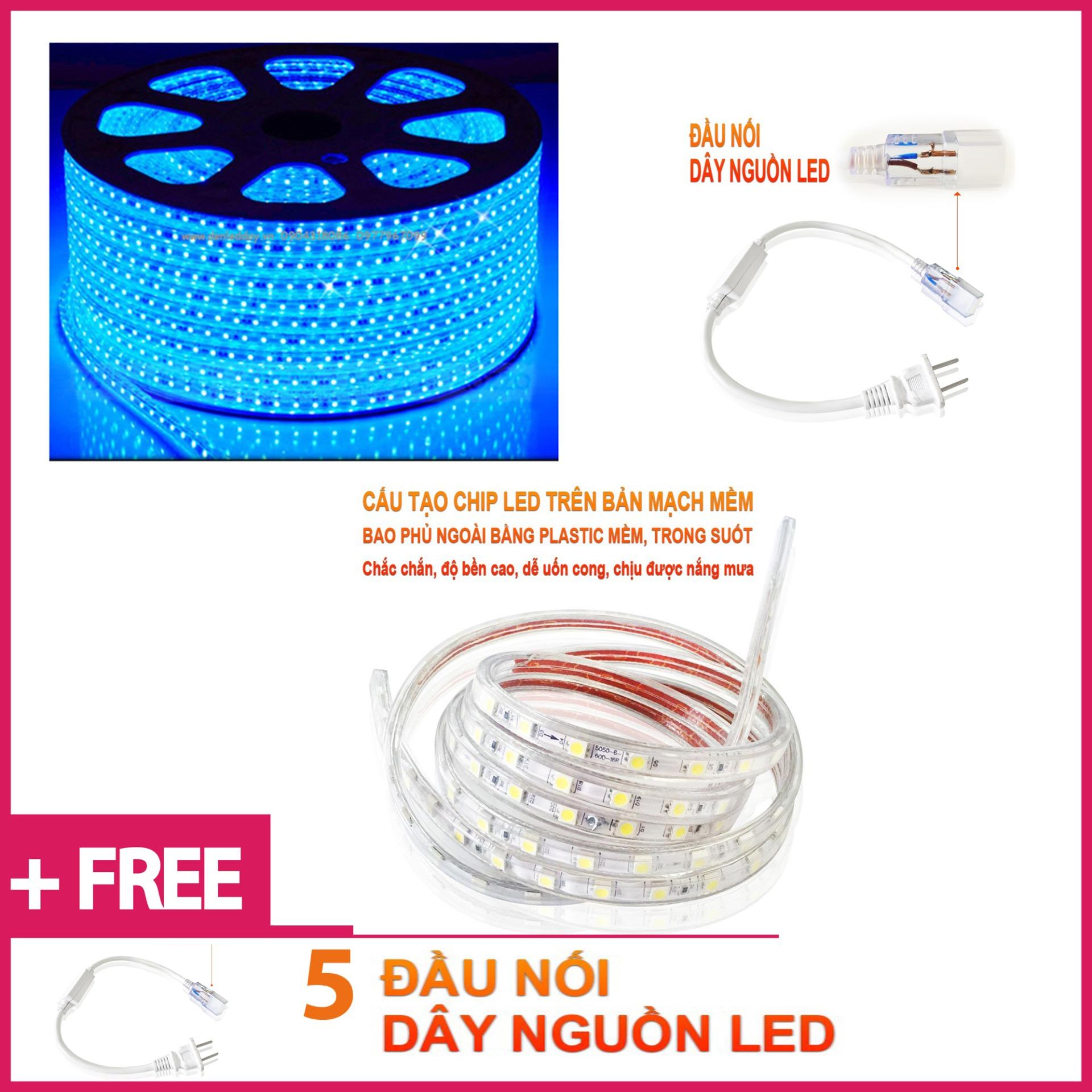 Cuộn đèn led dây 5050/220V dài 100m  màu xanh dương và 1 đầu nối dây nguồn