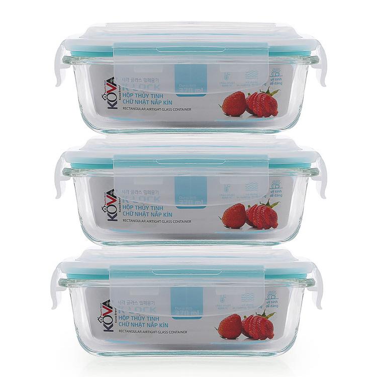 Bộ 3 Hộp Thủy Tinh Chịu Nhiệt Kova 370ml